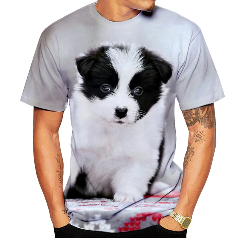 

New fashion Unisex Cute Dog 3D Printing Pattern Tops Border Collie T-shirt Casual Wear Sports T-shirt