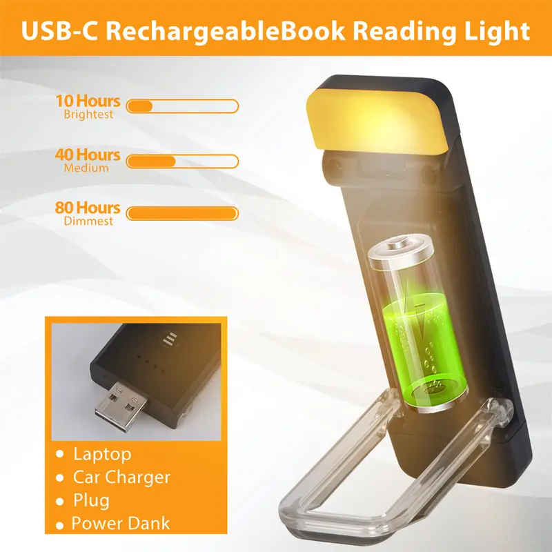 Clip-on Bookmark Book Light With Timer USB Rechargeable Reading Light Mini Led Read Light Portable Bedside Desk Light Read Lamp - Image 2