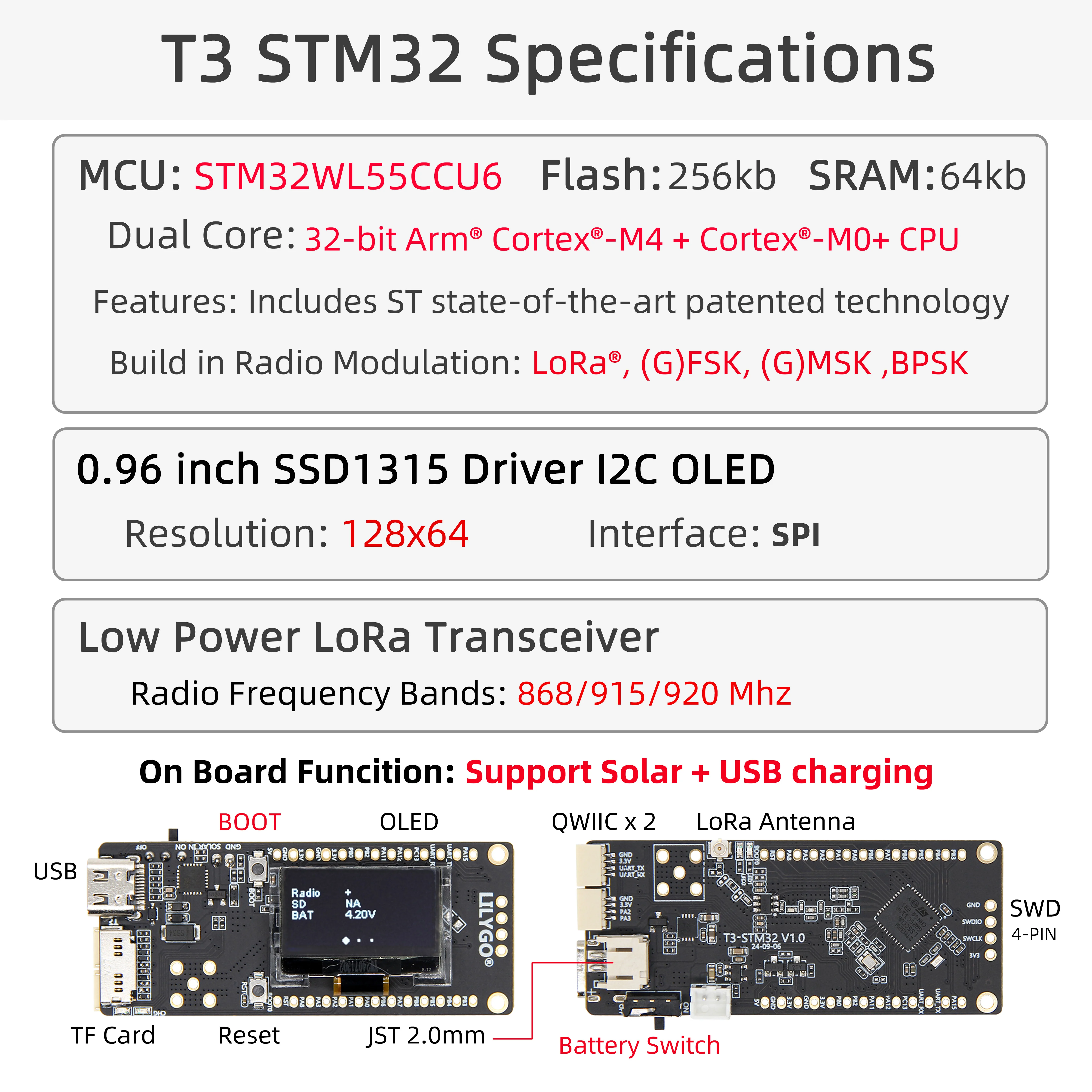 ® T3 STM32 LoRa Development Board Onboard 0.96 inch SSD1315 Driver 12C OLED Opti