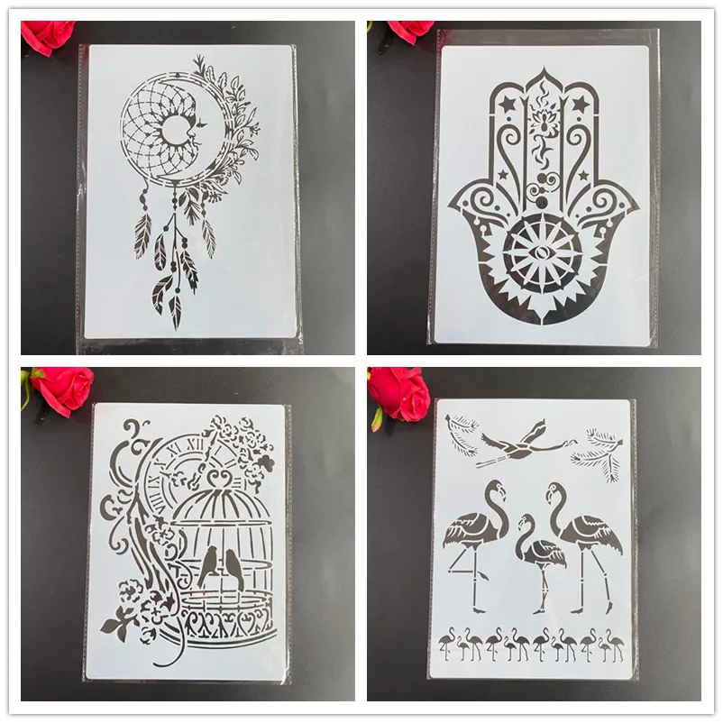 4 Pz/Set A4 Mandala Stencil Pittura Colorazione Goffratura Album Album Modello Decorativo Stencil Paris Warhammer