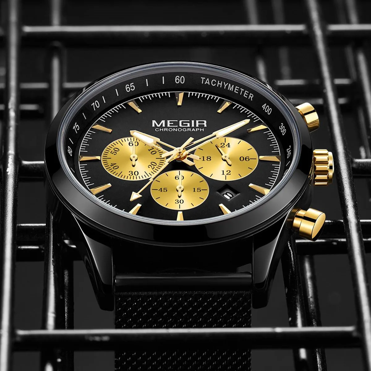 MEGIR Orologio Cronografo Sportivo da Uomo, Movimento al Quarzo, Bracciale in Rete d'Acciaio, Impermeabile, con Calendario, Orologio da Polso Casual per Gentiluomini - immagine 3