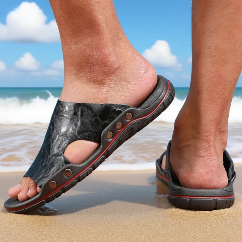 Men's Sandals Comfortable Luxurious Classic Beach Slippers Lightweight Durable Rubber Soles Breathable Non Slip Casual Men Shoes