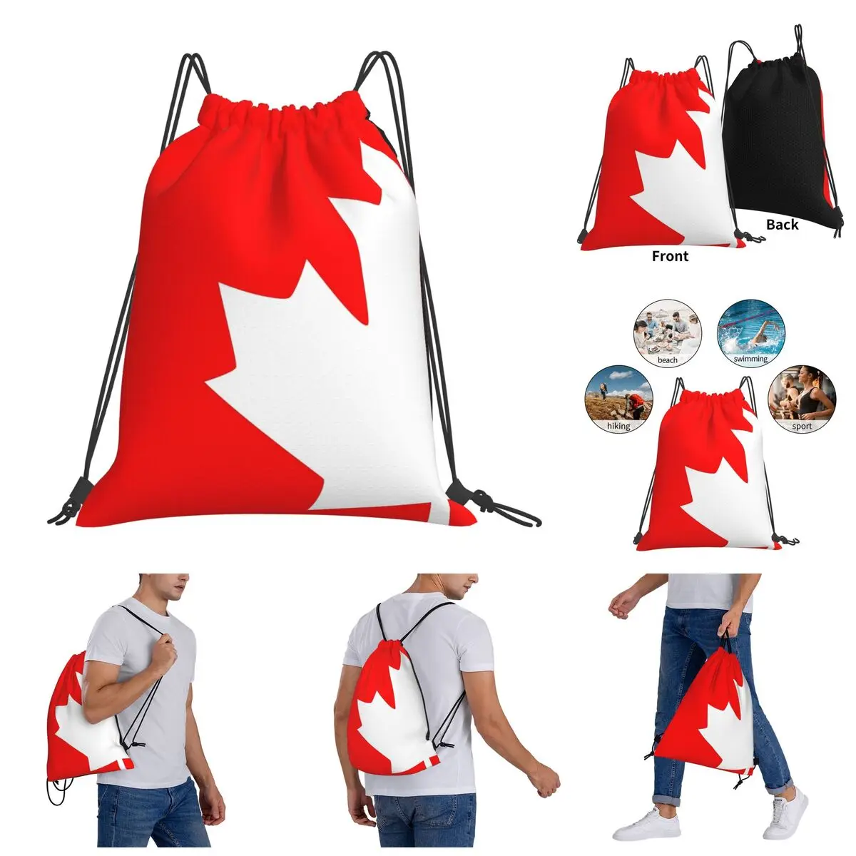 Canada Maple Leaf Flag Emblem Drawstring Bags Gym Bag Casual Graphic
