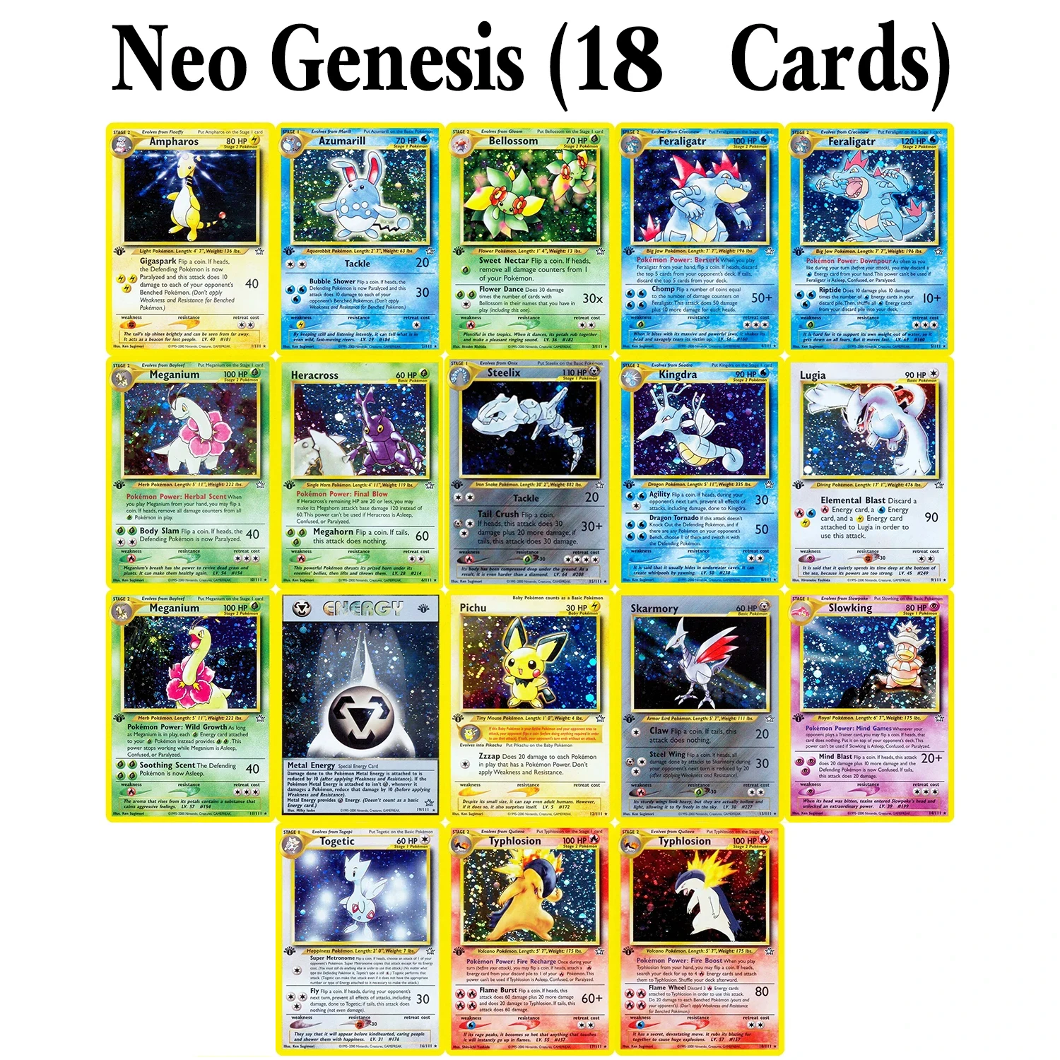 PKM Ganzes Set Folienspielkarten Neo Genesis (N1) Neo Discovery (N2) Neo-Revelation(N3) Neo Destiny (N4) Gym Heroes Gym Challenge – Detail 2