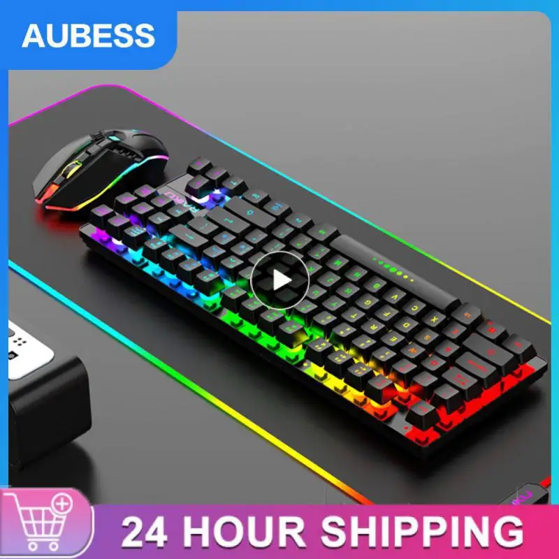 

Wireless 2.4G Rechargeable Key And Mouse Set Gaming RGB Backlight 87-Key Keyboard And Wireless Mouse Kit PC Gamer Combos