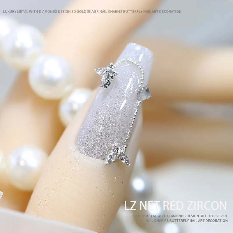 5 Stück Nail Art Strass Legierung Weiß Rosa Mini Glitzer Schmetterling Herzen Nagelschmuck Nail Art Dekorationen Maniküre Zubehör – Detail 3