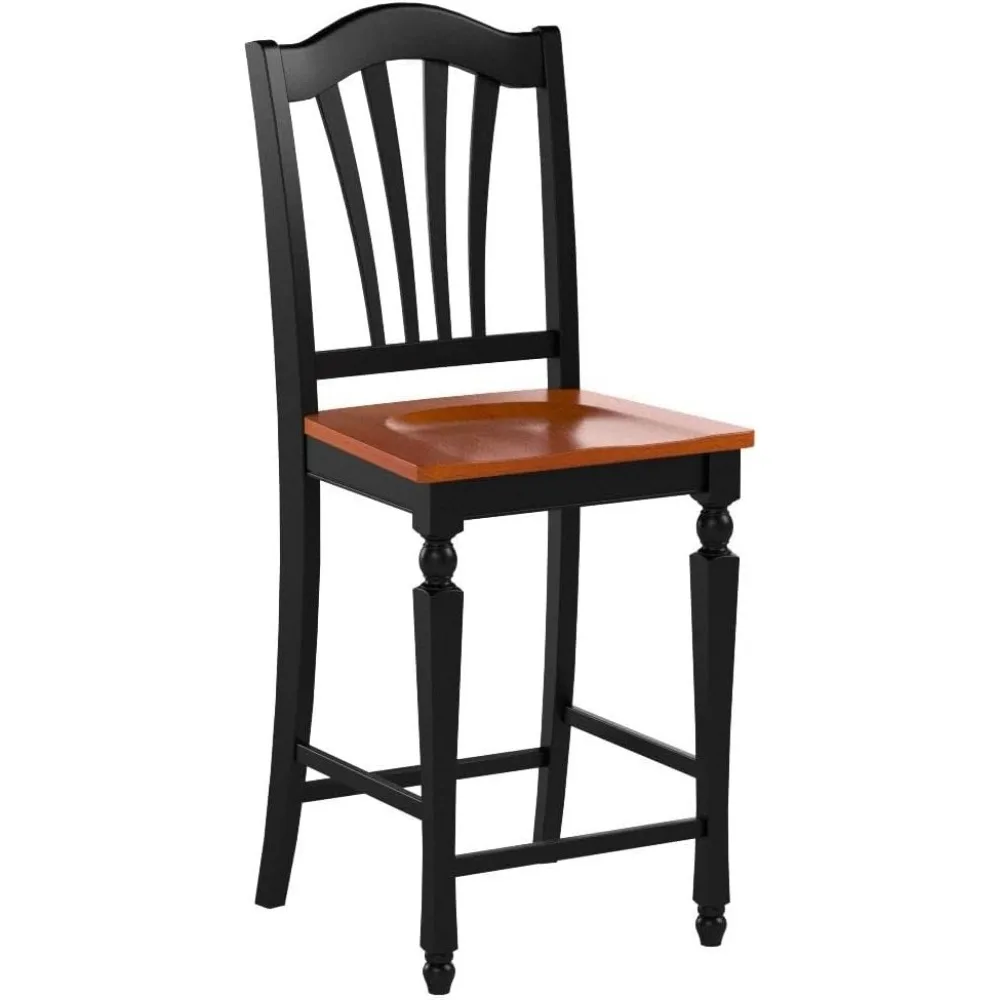 CHS-BLK-C Café Counter Height Kitchen Chairs - Linen Fabric Upholstered Solid Wood Chairs, Set of 2, 6