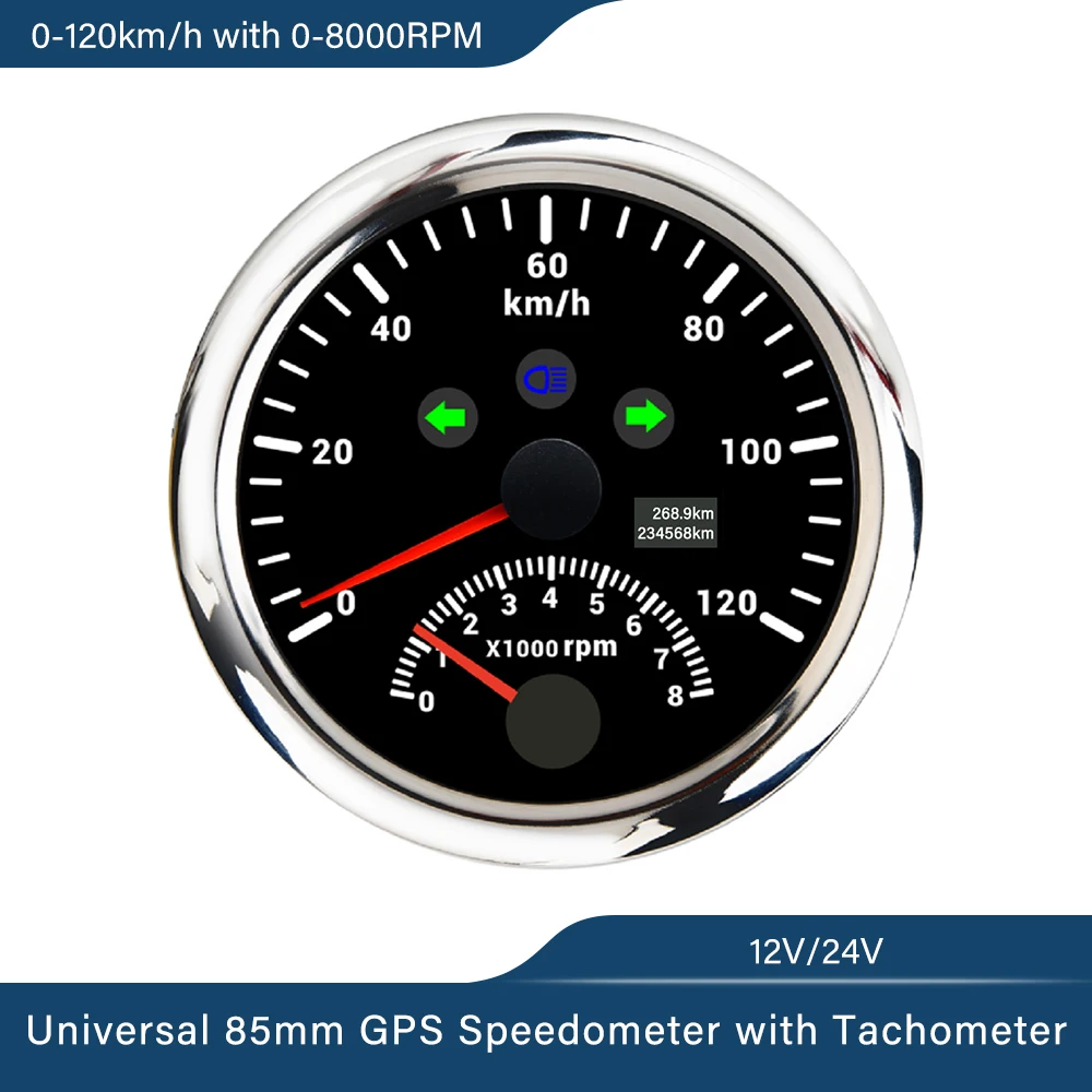 85mm GPS Tachometer Geschwindigkeit Gauge 200km/h 8000RPM Für Boat