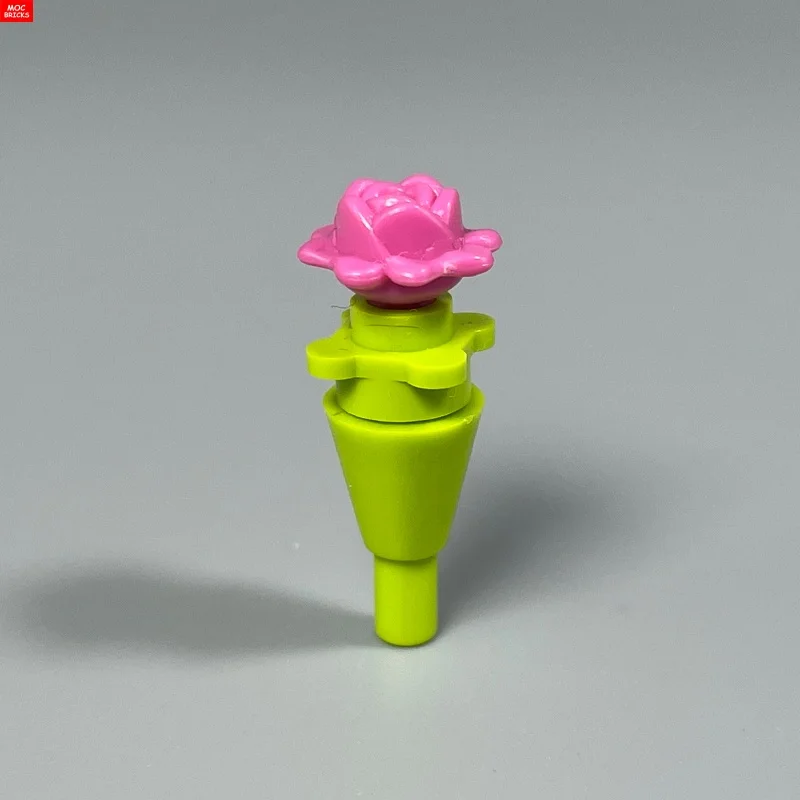 MOC 브릭스 손에 장미를 들고 있는 4cm 피규어 빨강 노랑 분홍색 장미 꽃 단일 꽃 블록 액세서리 어린이 장난감