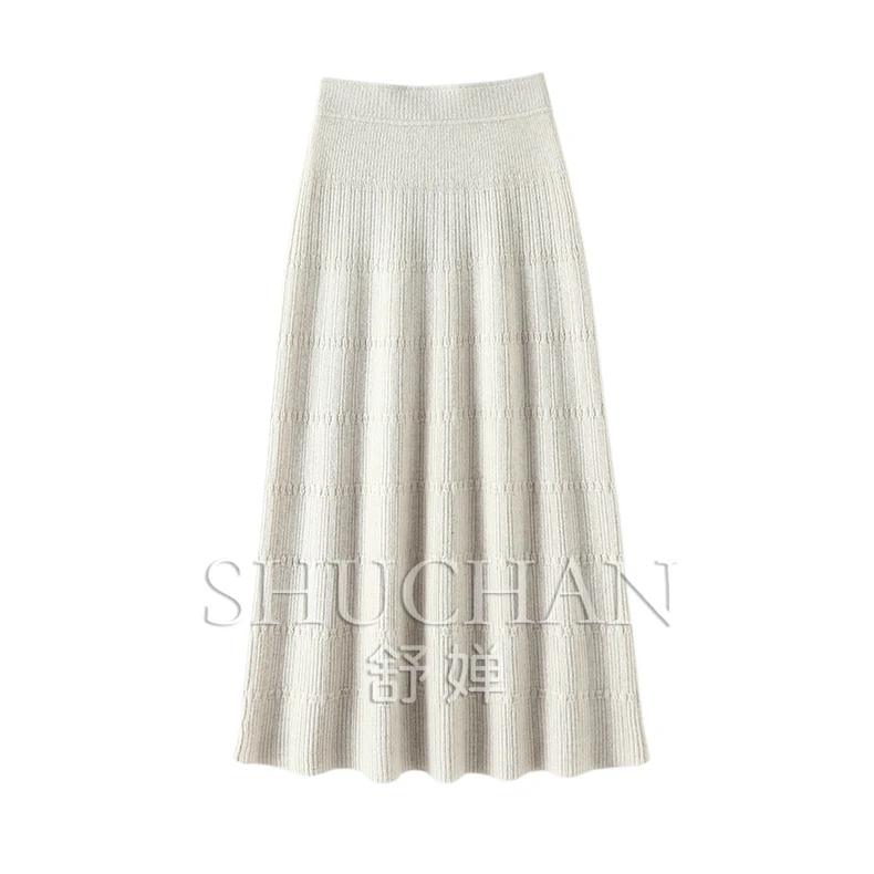 Knit Long Skirt Women 100% Cashmere Sweater Women New Thick Warm Knit Clothing Winter A-LINE  Ankle-Length Lolita Style cosplay daily fishbone crinoline lolita lolita adjustable violence card door dress half length crinoline