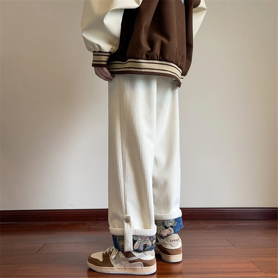 Corduroy Pants Men Warm Autumn Winter Fleece Sweatpants Male Fashion Casual Straight Pants