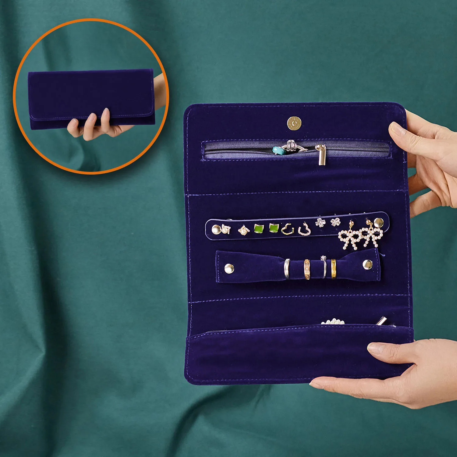 

Roll Portable Foldable Travel Storage Bag Women's Travel Jewelry Earrings Necklace Display Bags Manager Organizer Storage Pouch