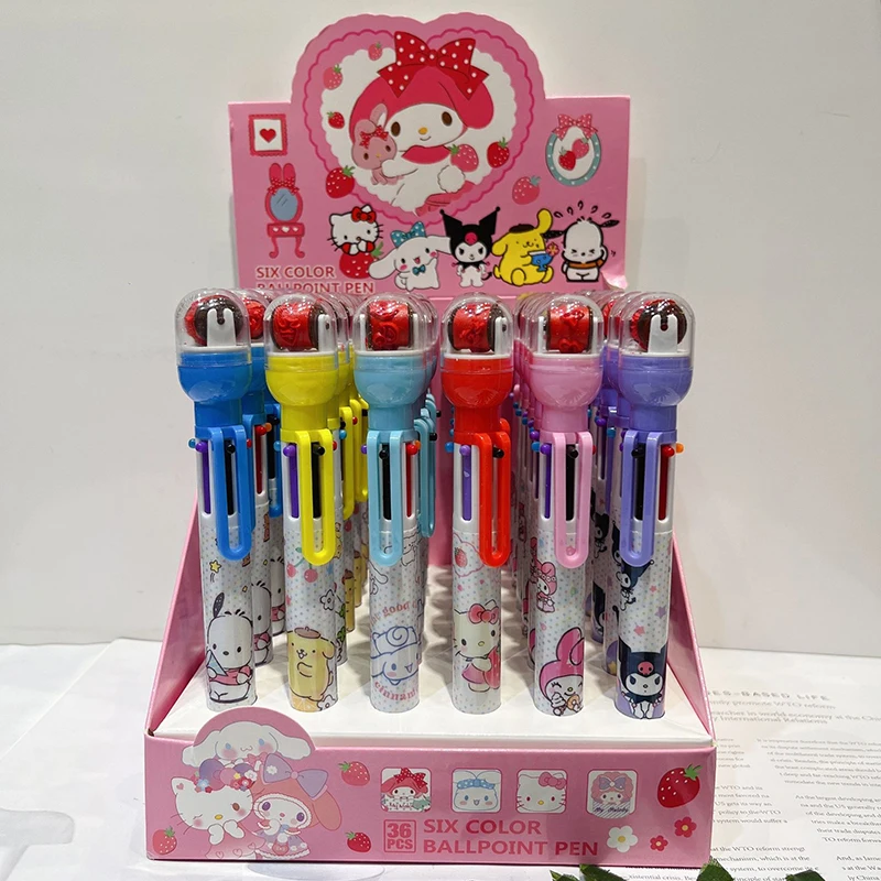 

Sanrio Cartoon Ballpoint Pen 6 Colors 36pcs Cute My Melody Stationery Pens 0.5 With Signet Student Hand Account Draw School Gift
