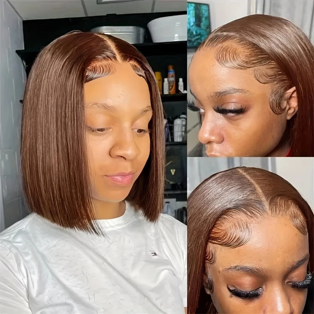 Chocolate Brown Straight Bob Wigs Human Hair 13x4 Transparent Lace Wigs Remy Hair 4x4 5x5 2x6 Closure Lace Bob Wig Pre Plucked 3