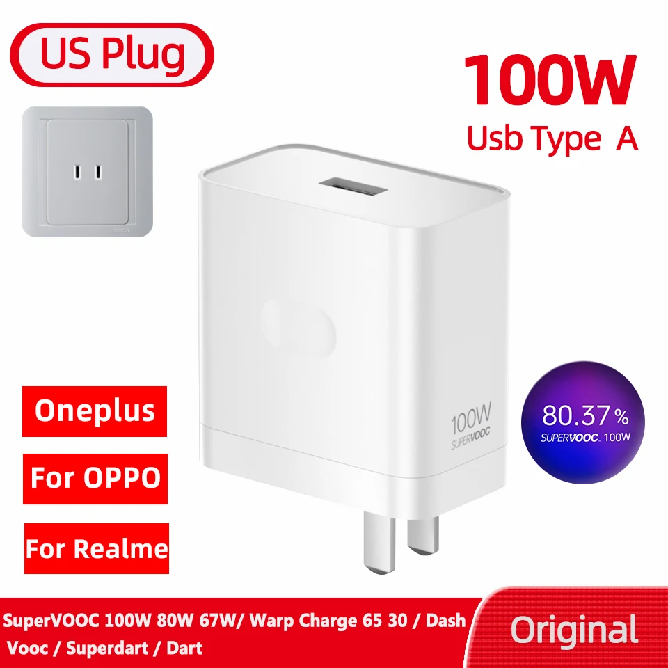 OnePlus Supervooc 80W Fast Charging USB Type A Power Adapter with Cable