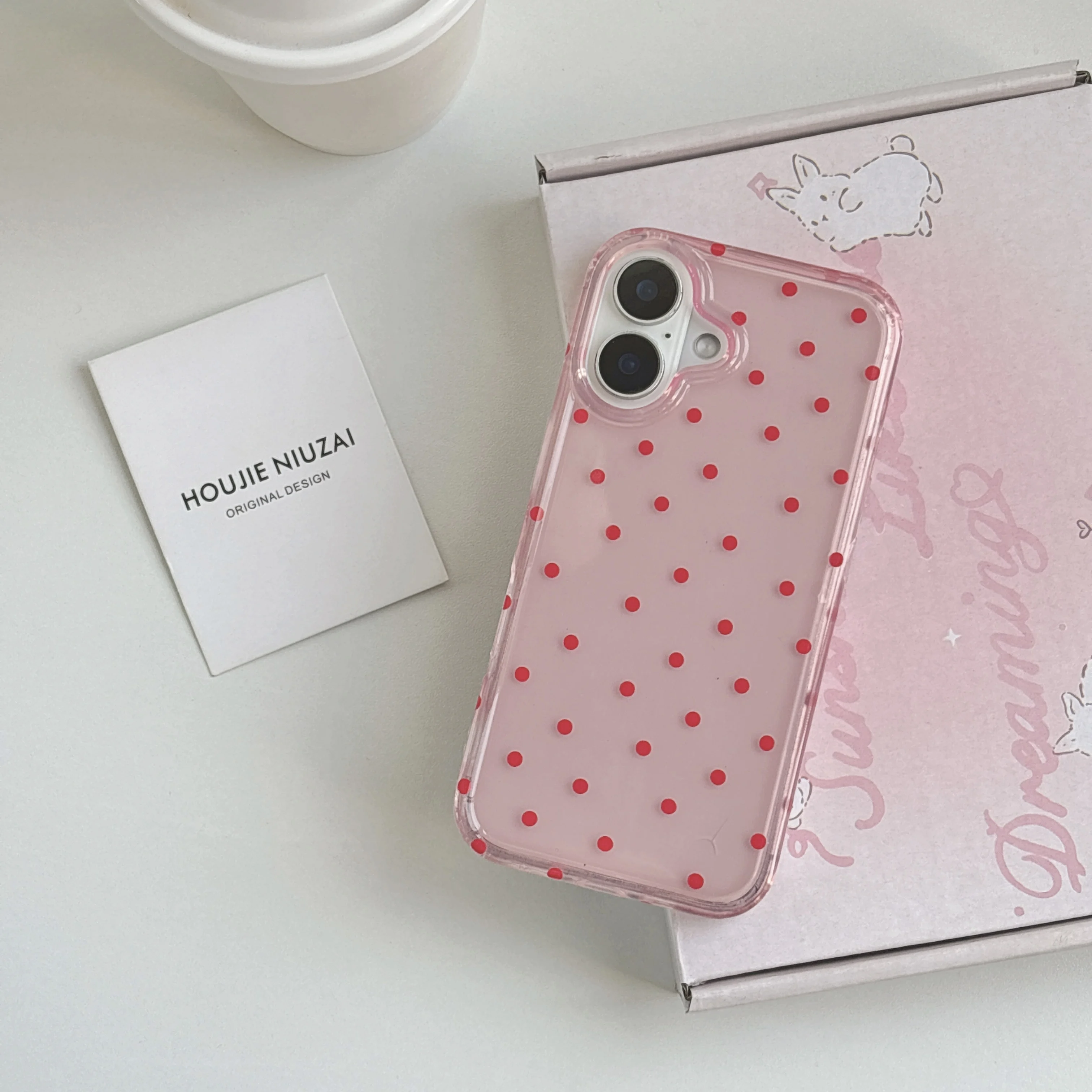 Glossy Red Polka Dot Transparent Pink Protective Phone Case