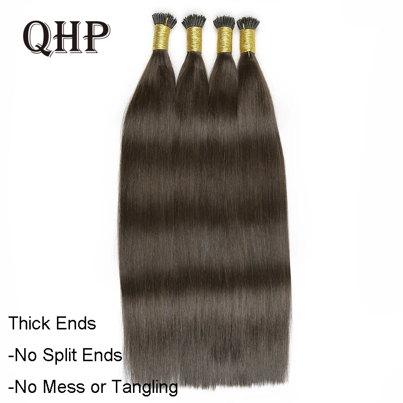 QHP Nano Ring Hair Extensions 100% Raw Virgin Human Hair for Women Pre Bonded Straight Capsule Natural Color Brazilian 50pc