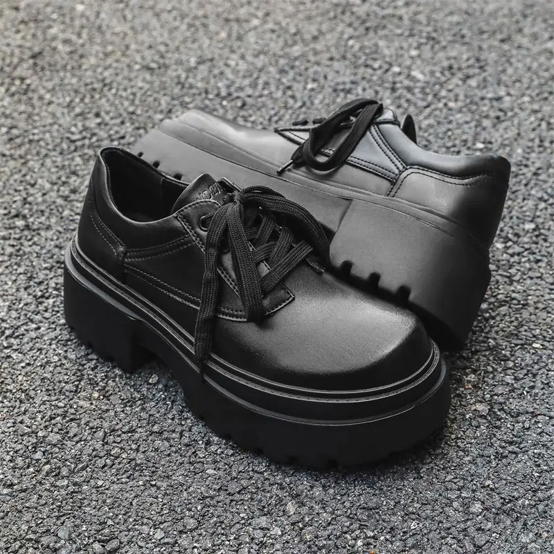 Square Head British Small Leather Heightened Thick-soled Men's Popular Muffin Bottom Formal Wear Business Casual Derby Shoes