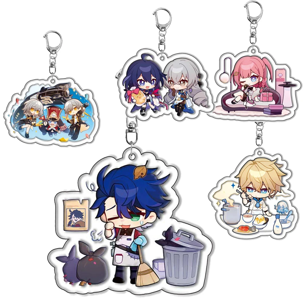 

New Honkai Star Rail Keychain Q Version Himeko Dan Heng Pendant Car Key Chain Kawaii Figure Keyring Bag Accessories Jewelry Gift