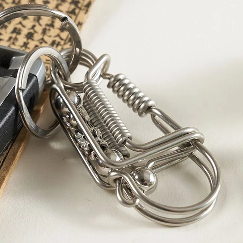 Stainless Steel Handicraft Key Buckle Engraved Divine Beast Matte Bead Trinket Car Keyring Creative Lovers Gift Small Decoration