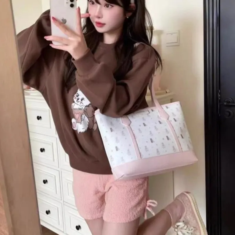 JIAERDI Harajuku Aesthetic Print Handbag Women Versatile Large Capacity Shoulder Bags Wallet Female Retro Pink Tote Bag 2025