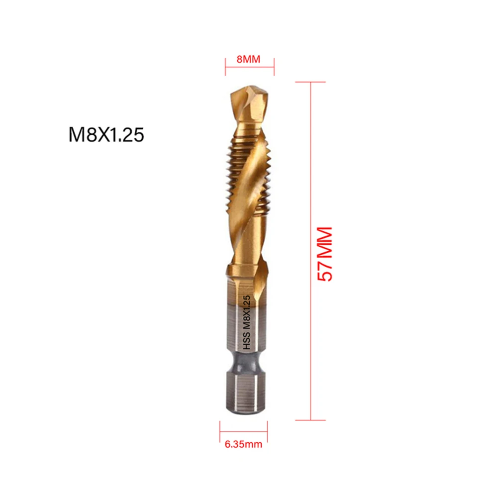 1pcs Titanium Plated Tap Drill Bit Hex Shank Threaded  Machine Compound Tap M3-M10 For Hand Drill Bench Drill Tool Parts