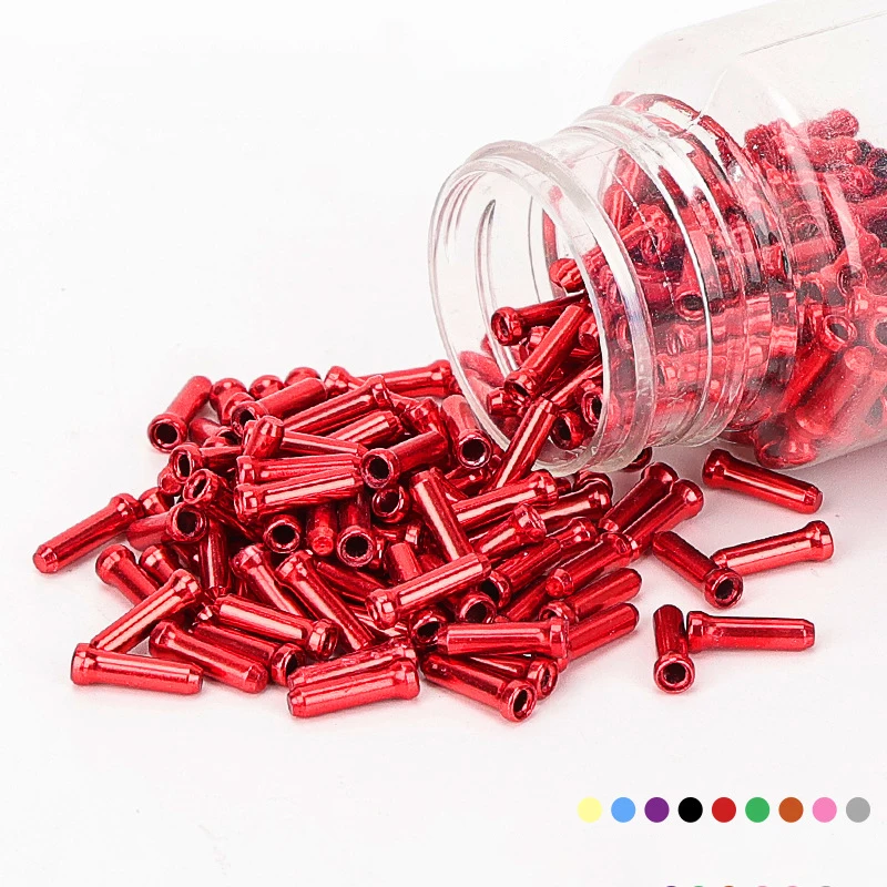 50pcs 자전거 브레이크 와이어 엔드 캡 블랙/블루/레드/골드/슬리버 알루미늄 합금 케이블 팁 산악 자전거