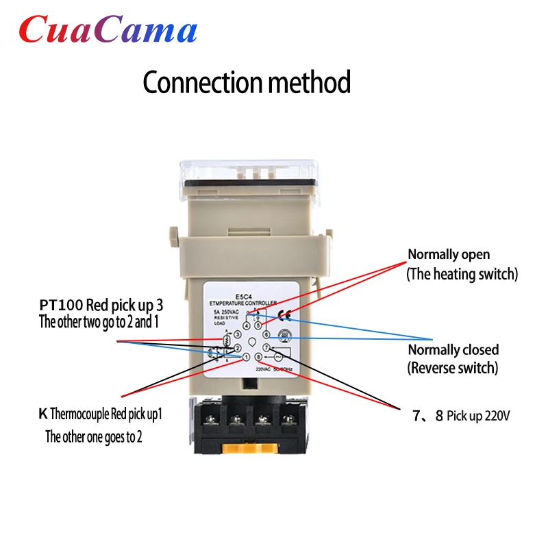 1PCS E5C2 E5C4 가이드 레일 유형 온도 컨트롤러 220V 0 Knob 399 ℃/0 Knob 999 ℃ 손잡이 제어 스위치가있는 디지털 디스플레이 포인터