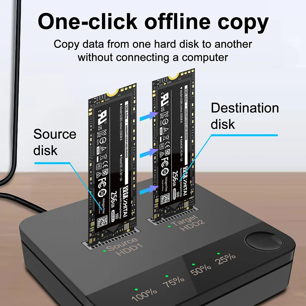 USB 3.1 Type C to M.2 SATA Dual Bay SSD Enclosure External Hard Disk Docking Station with Offline Clone for M2 HDD SSD Reader hdd enclosure,m2 ssd enclosure