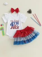 Toddler Girls American Flag Romper Dress Set with Headband
