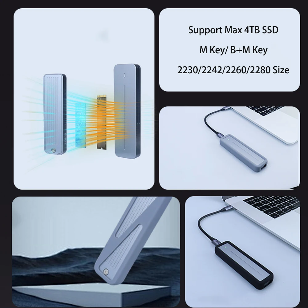 20Gbps M.2 NVMe SSD 케이스 NVMe PCIe M.2 SSD 케이스 휴대용 USB C 3.2 Gen2x2 외장 2230 2280 어댑터 PC 하드 디스크 박스
