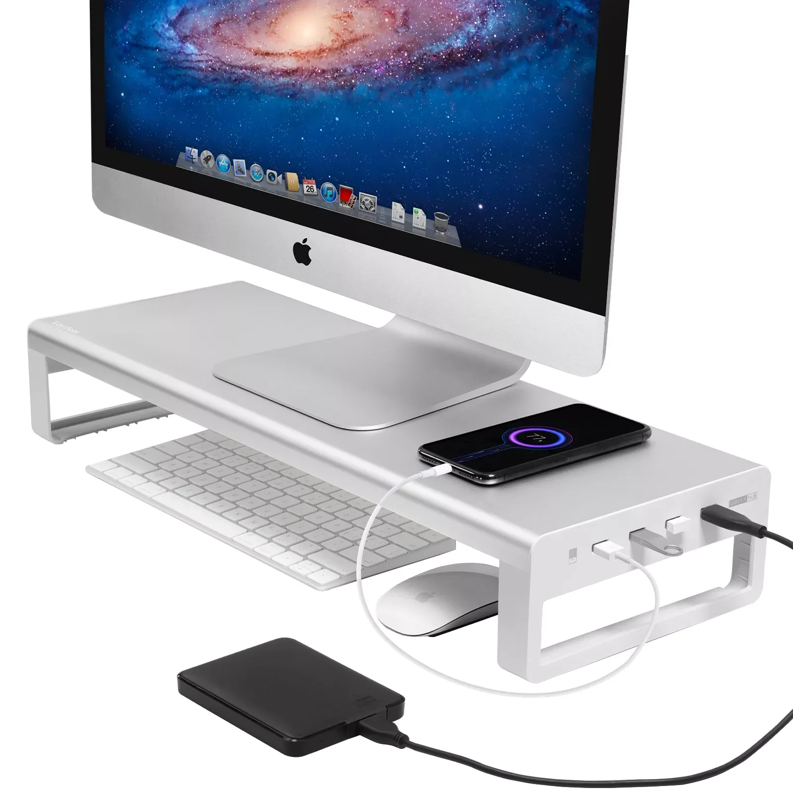 

Monitor Stand Metal Riser with USB 3.0 Support Transfer Data and Charging,Keyboard and Mouse Storage Desk Organizer