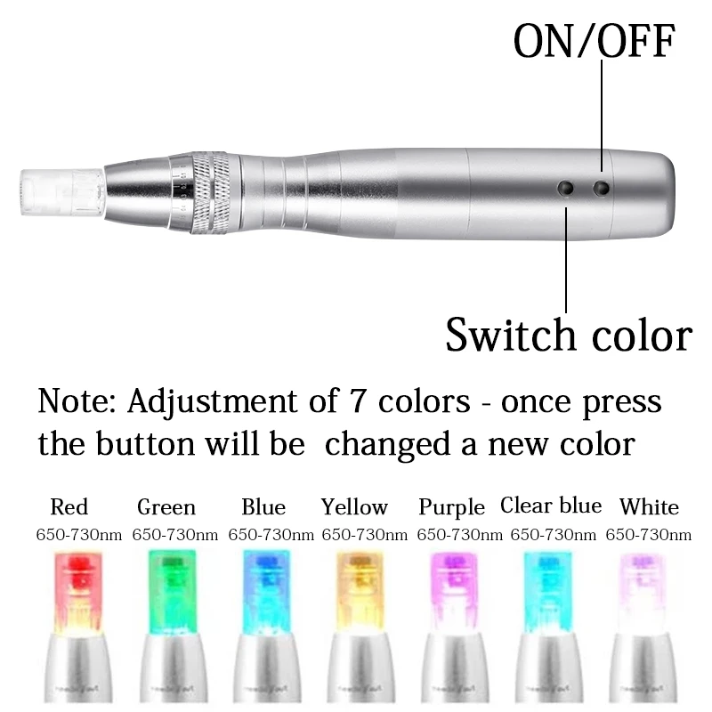 7 Color Led Light Derma Pen Electricity Microneedling Machine Dr Pen Needle Cartridges Kit For BB Cream Glow Remove Acne