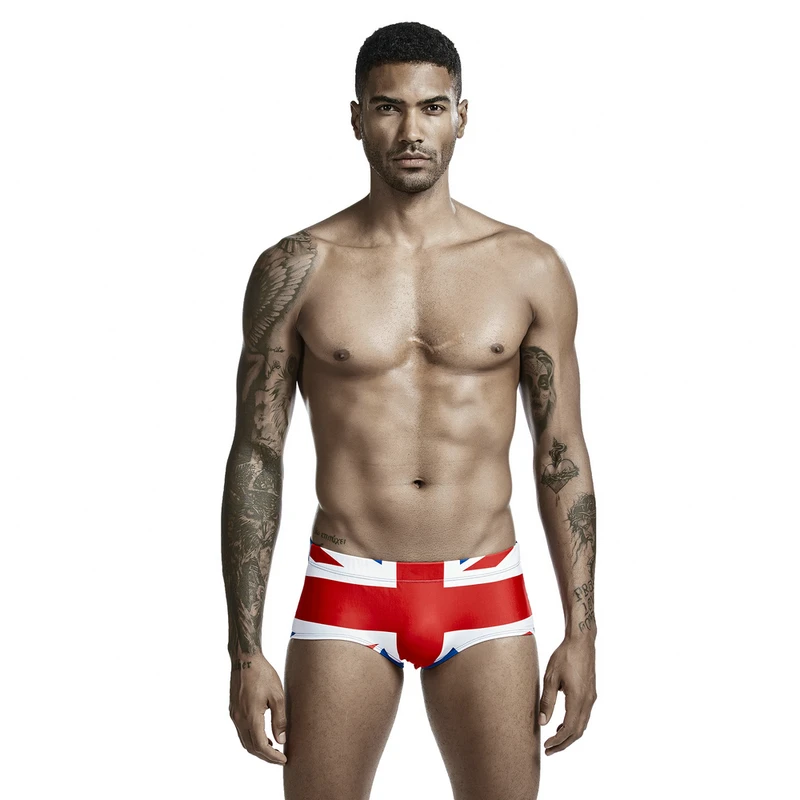 Seobean Men's beach hot springs quick dry flat angle low waist swimming trunks aquatics swimsuit American flag