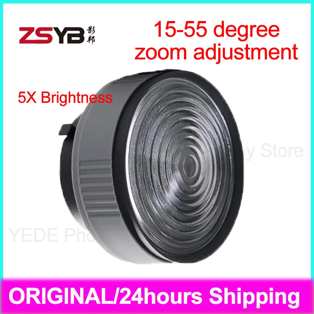 ZSYB YF-140 프레넬 렌즈, ZSYB 사진 촬영용 램프, 5배 밝기, 보웬 베이오넷, 15-55도 줌 조정, 비디오 촬영용