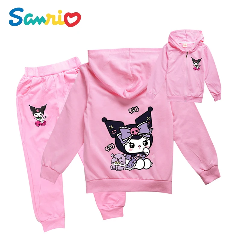 

Anime Kawaii Sanrios Kuromi Long-Sleeved Kids Coat Pants Set Cotton Comfortable Hooded Cute Cartoon Outdoor Toddler Sports Suit