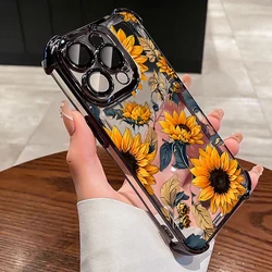 Sunflower Electroplated Airbag Transparent Phone Case - Premium Soft Cover - iPhone 15 Plus (Black)
