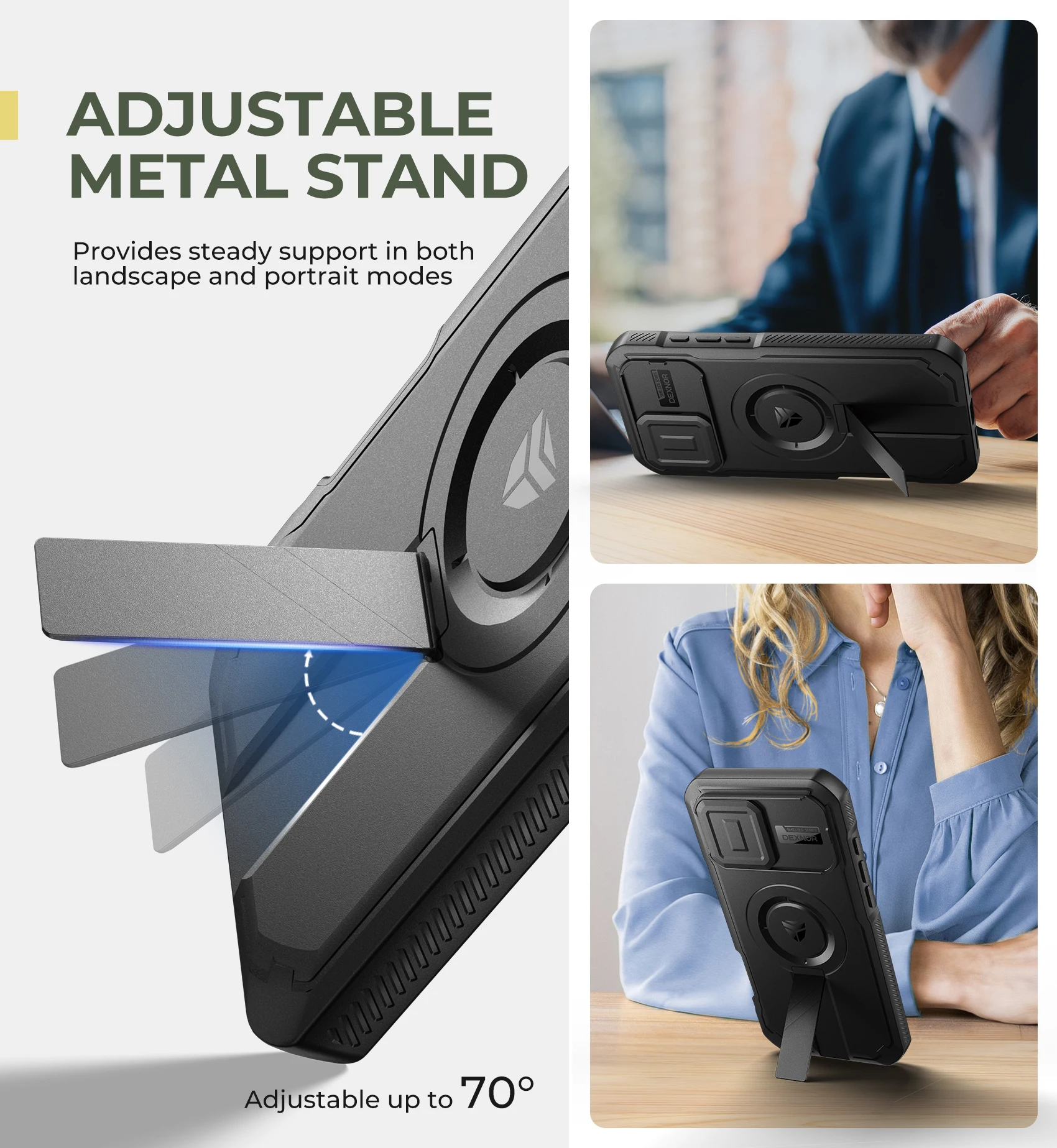 Rugged Armor Shockproof Case with Sliding Camera Cover, Screen Protector, and Kickstand