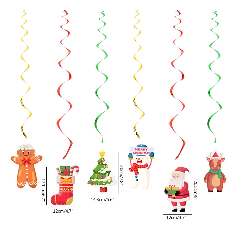 thumbnail image 1 of 6 piezas de guirnaldas colgantes en espiral de papel de aluminio navideño para colgar en el techo, pancarta con forma de campana de alce de Papá Noel para fiesta de Navidad, decoración del hogar y la, 1 of 5