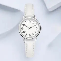 Elegant Women's Quartz Watch with Simple Dial and PU Leather Strap (White)
