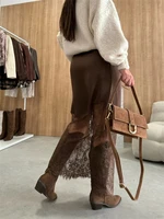 Trendix Women Patchwork Lace Skirts 2025 New High Waist Slim Hollow Out Maxi Skirts Autumn Brown Fashion Party Club Boho Skirt - Image 2