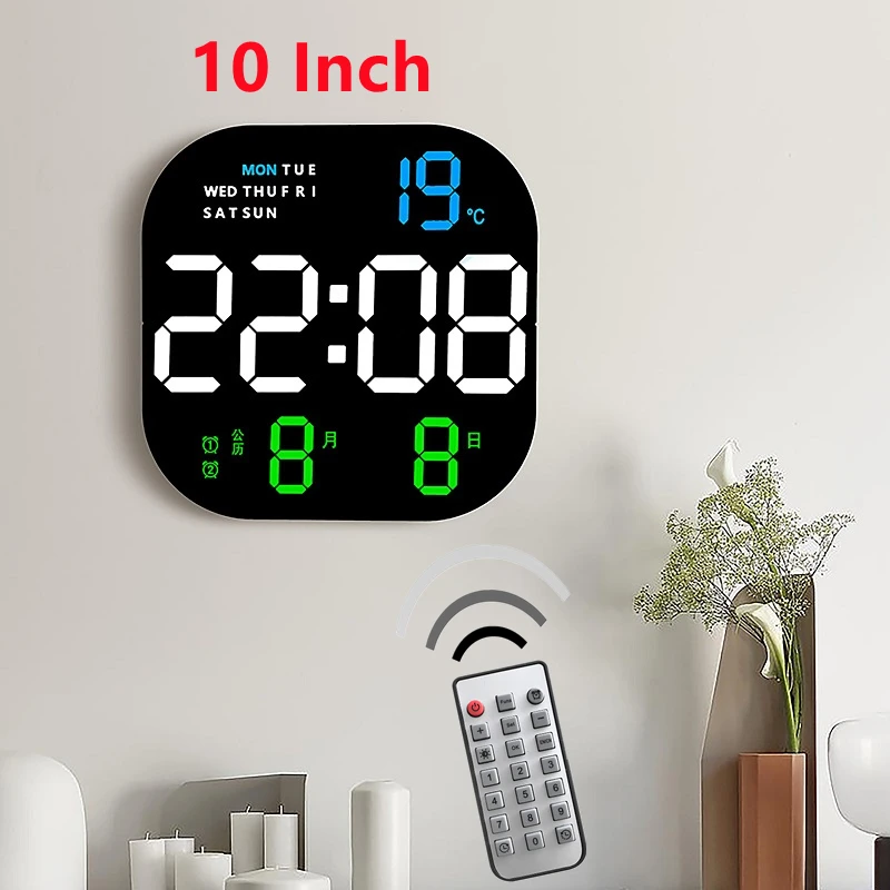 Horloge murale de salon à la mode avec télécommande, réveil de bureau,  réveil LED simple, horloge de chevet, 10