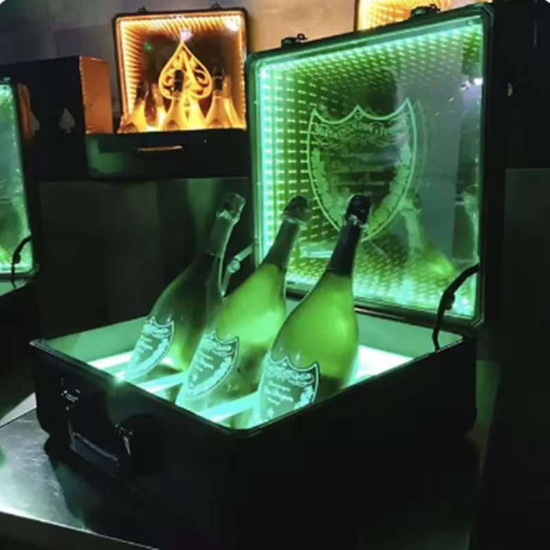 3 Bottles LED DOM P CHAMPAGNE SUITCASE Wine Bottle Carrier Box Glorifier Display Case Presenter for Night Club Lounge Bar