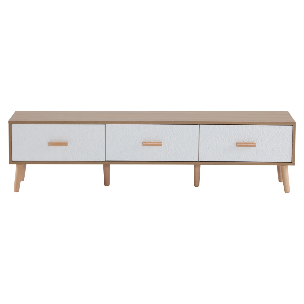 Vintage-TV-Ständer, TV-Schrank, TV-Tisch aus Holz – Wohnzimmer, Schlafzimmer, helles Holz, Vintage-Maserung, weiße Türverkleidung, 150 x 35 x 39 cm – Detail 21