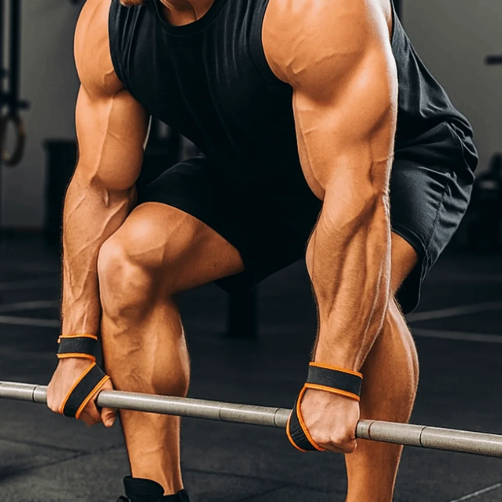 1 쌍 오렌지 & 블랙 피트니스 리프팅 스트랩 내마모성 조절 가능한 역도 손목 ..