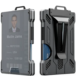 Men's Sleek Aluminum RFID Wallet - Slim, Minimalist Design with Money Clip and Clear ID Window (Black)