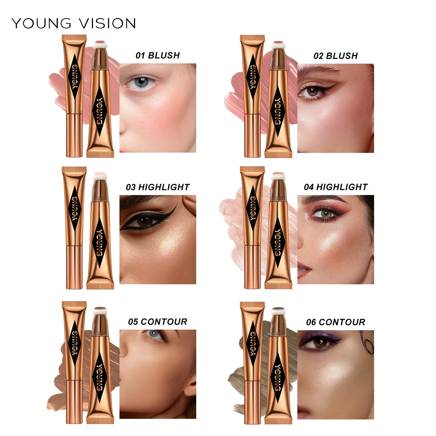 YOUNG VISION air cushion powder blusher high gloss stick makeup liquid rouge 6 colors optional