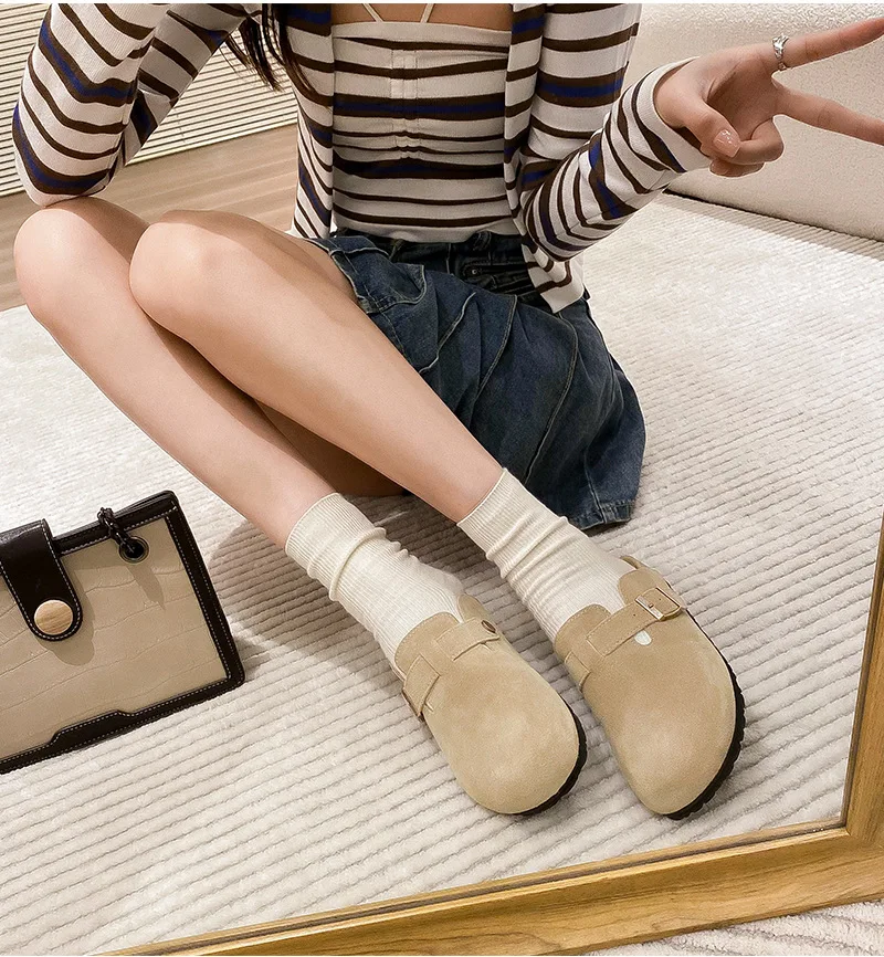 Women's Cork Clogs With Arch Support Adjustable Buckle Slippers_voghion.com