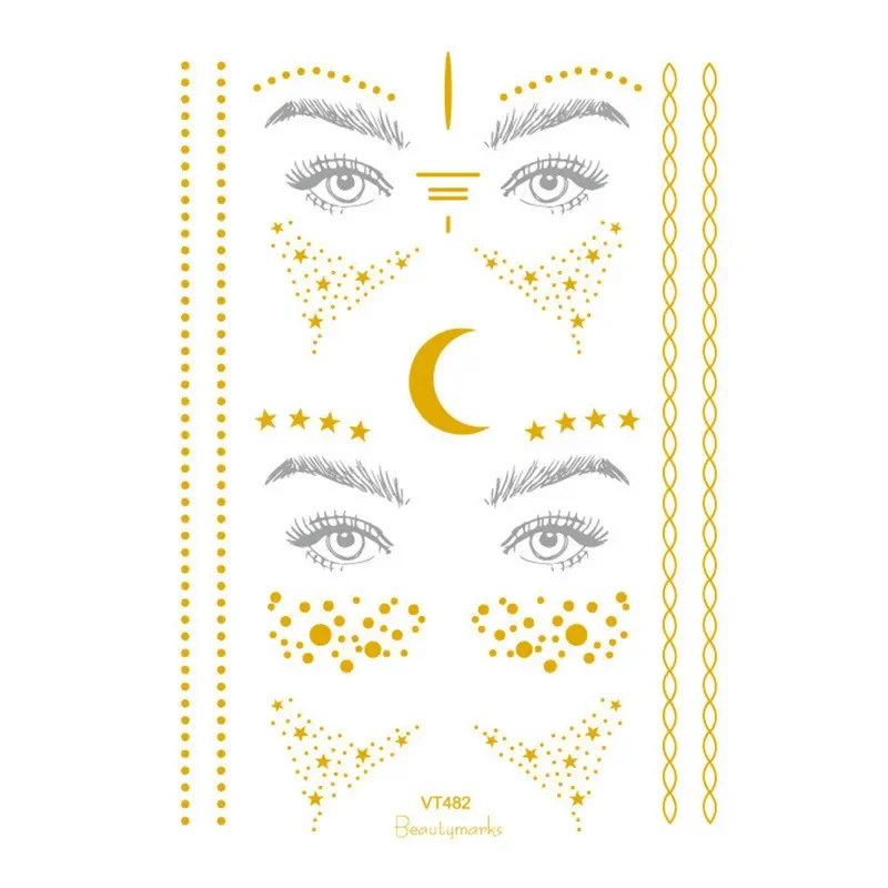 Sun Moon Star Temporary Tattoo Gold Face Waterproof Freckles Makeup Stickers Eye Decal Women Party Body Arm Art tattoo sticker,temporary tattoos,fake freckles stickers,makeup stickers
