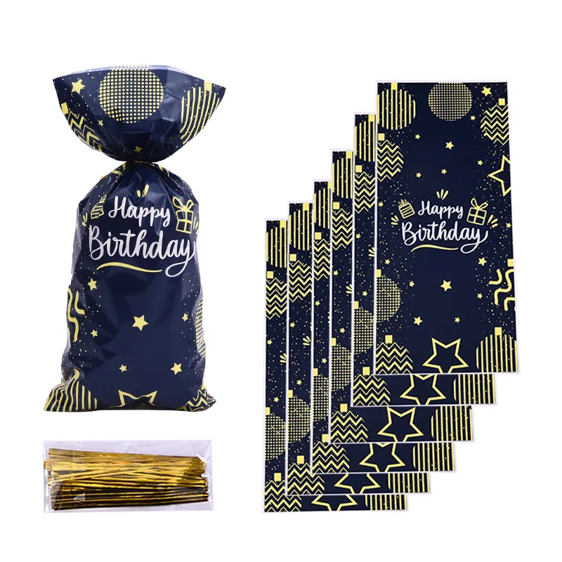 50 Sacchetti Regalo Per Compleanno Con Coulisse: PEVA Biodegradabile, 5 Disegni, Per Caramelle E Piccoli Regali